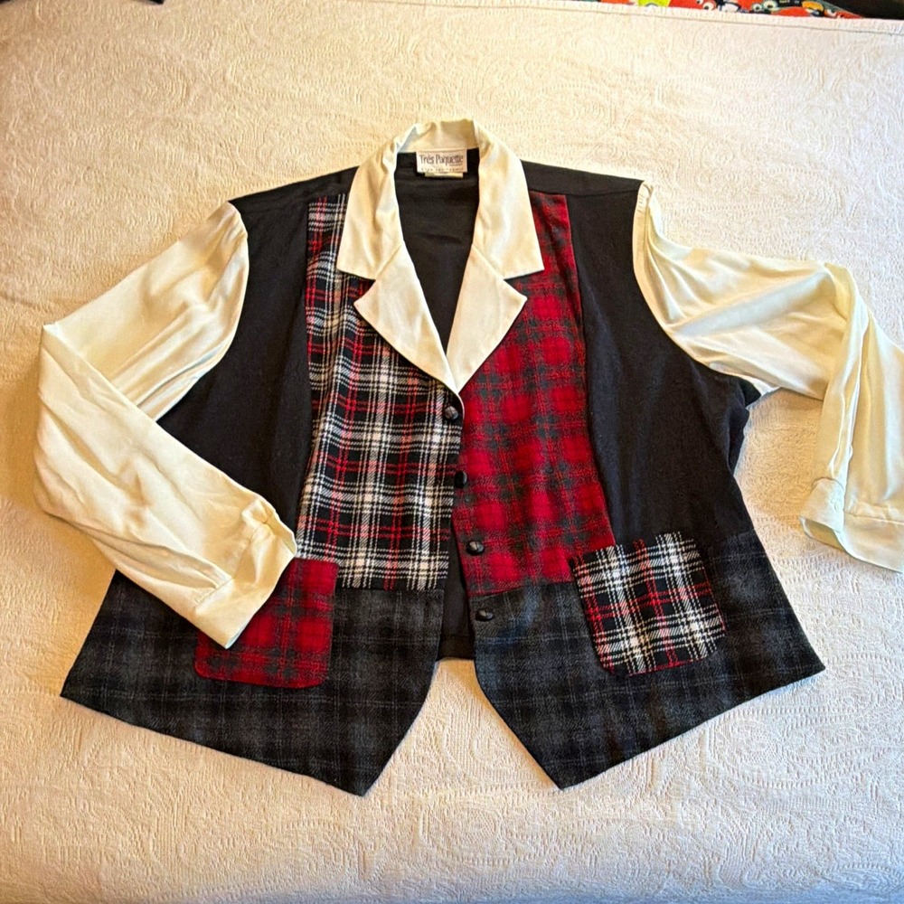 Trés Paquette Women’s Plus 3X Black Red White Plaid Collared Button Blouse